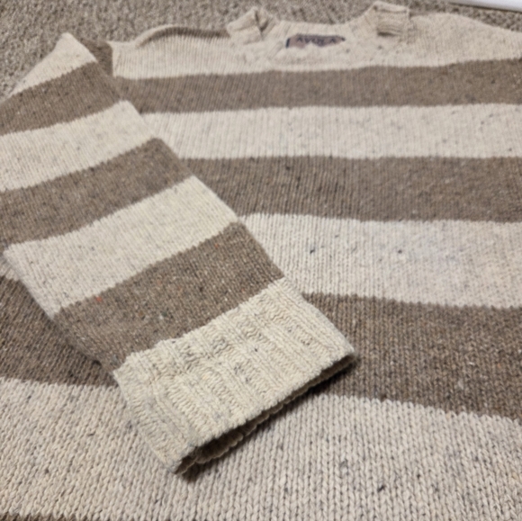 Avoca Ireland Wool Stripe Sweater Women's XL Long Sleeve Tan Brown Crew Neck - Picture 3 of 9